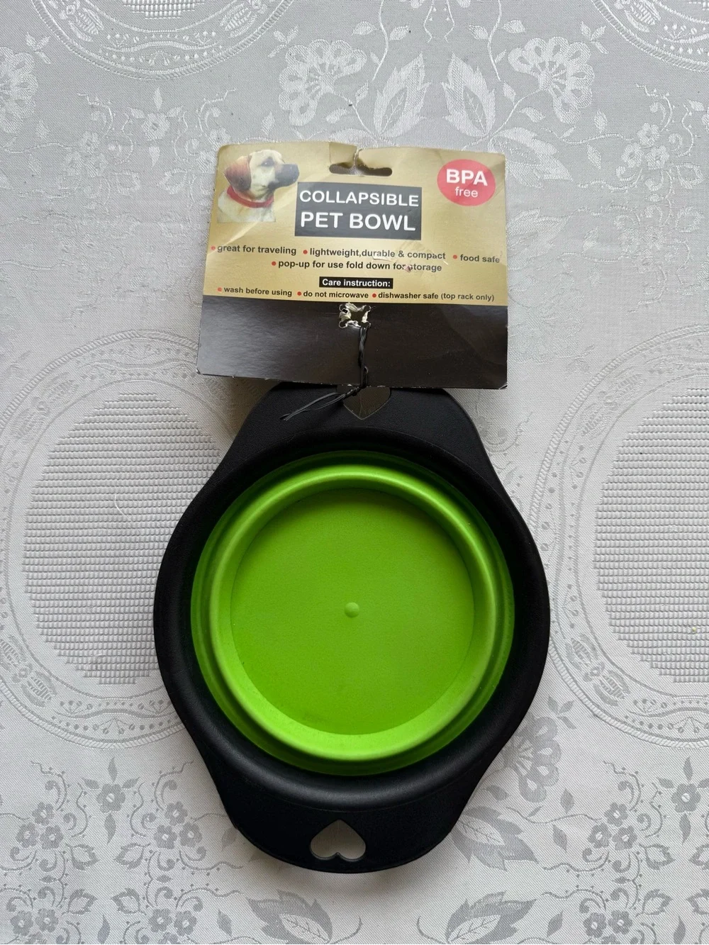 Collapsible Pet Bowl - Green Silicone with Black Rim